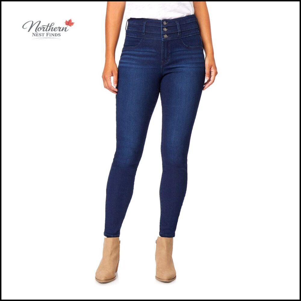 Stretchy High Rise Skinny Jeans with 3-Button Closure